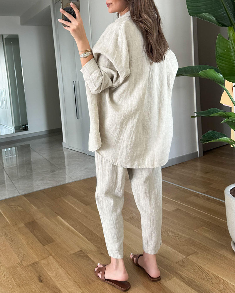 AMY | Comfy Button-up Blouse and Pants Set AMY | Comfy Button-up Blouse and Pants Set